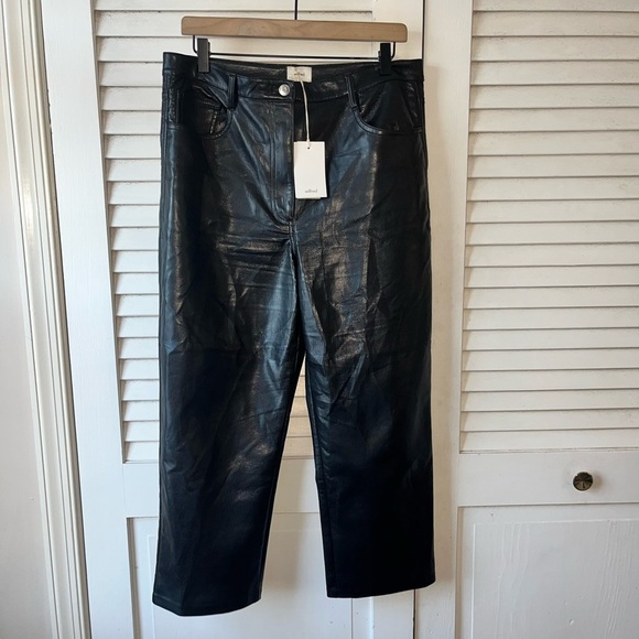 NWT Aritzia Wilfred The Melina Cropped Pant Black Vegan Leather size 12 - Picture 2 of 8